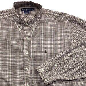 Ralph Lauren Blake Shirt Brown Glen Plaid Cotton Button Down Long Sleeve Mens XL